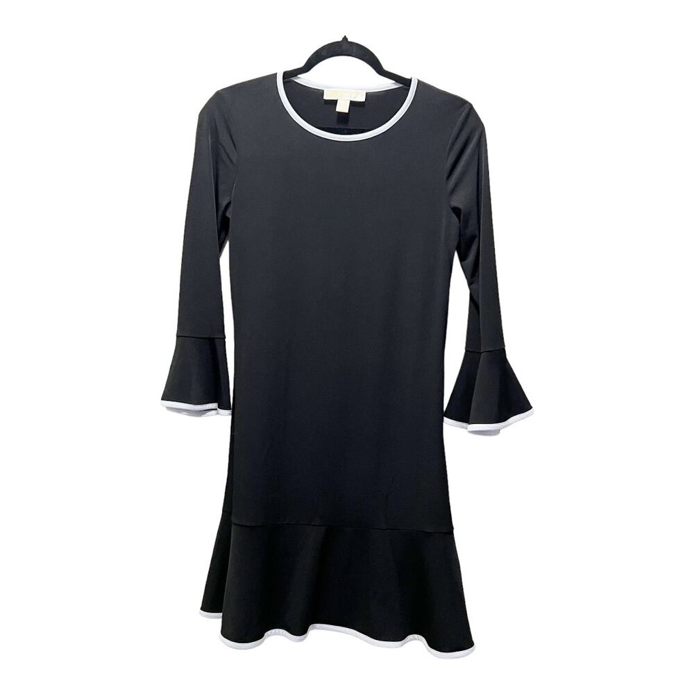 Michael Michael Kors Black White Trim Long Sleeve Bell Sleeve Formal Dress Sz XS